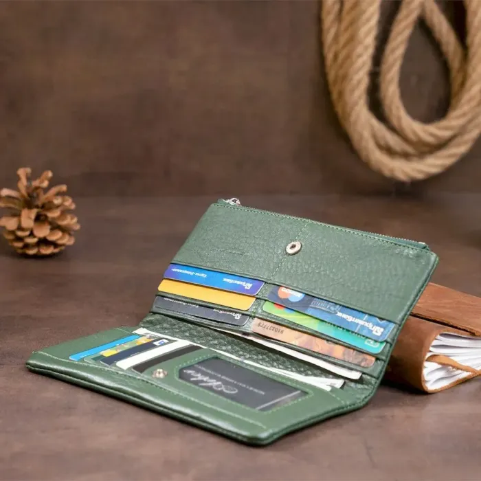 Вертикальний гаманець на кнопці унісекс ST Leather 19207 Зелений