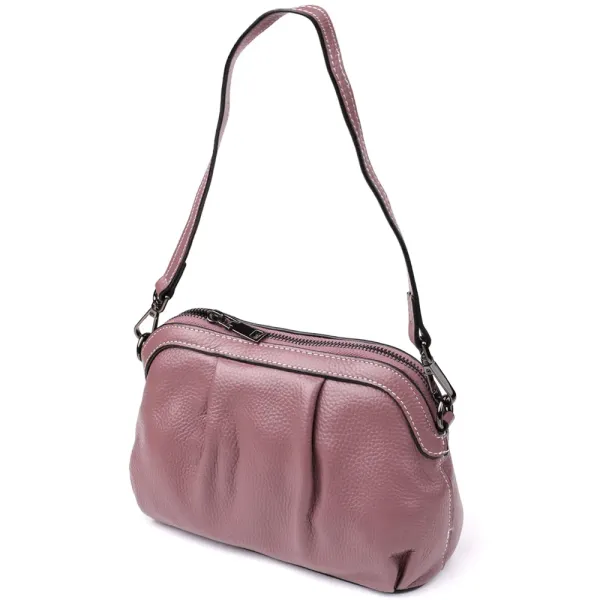 Цікава жіноча шкіряна сумка з ефектним драпіруванням Vintage 22898 Пурпурний