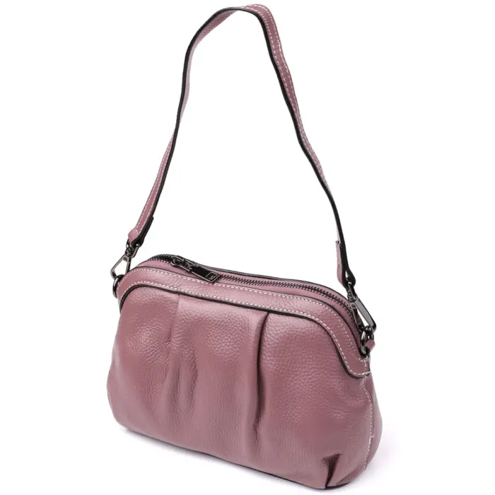 Цікава жіноча шкіряна сумка з ефектним драпіруванням Vintage 22898 Пурпурний