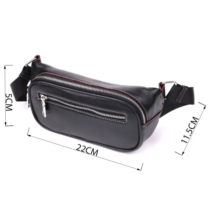 Стильна чоловіча бананки з м'якої натуральної шкіри Vintage 15116 Чорний