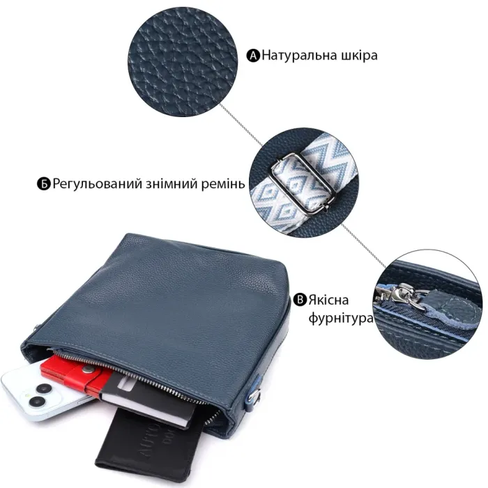 Повсякденна сумка жіноча на плече з натуральної шкіри Vintage 22911 Блакитний