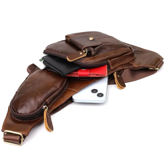 Практична чоловіча сумка з великою кількістю кишень із натуральної шкіри Vintage 22962 Коричневий