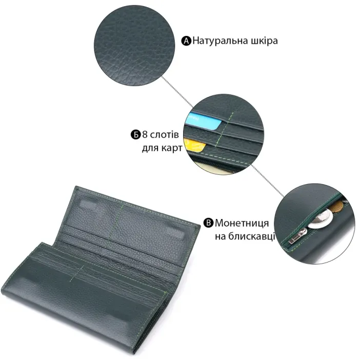 Зручний вертикальний гаманець із натуральної шкіри ST Leather 23086 Зелений