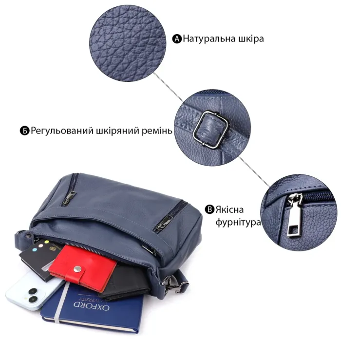 Зручна жіноча сумка з натуральної шкіри Vintage 23019 Синій