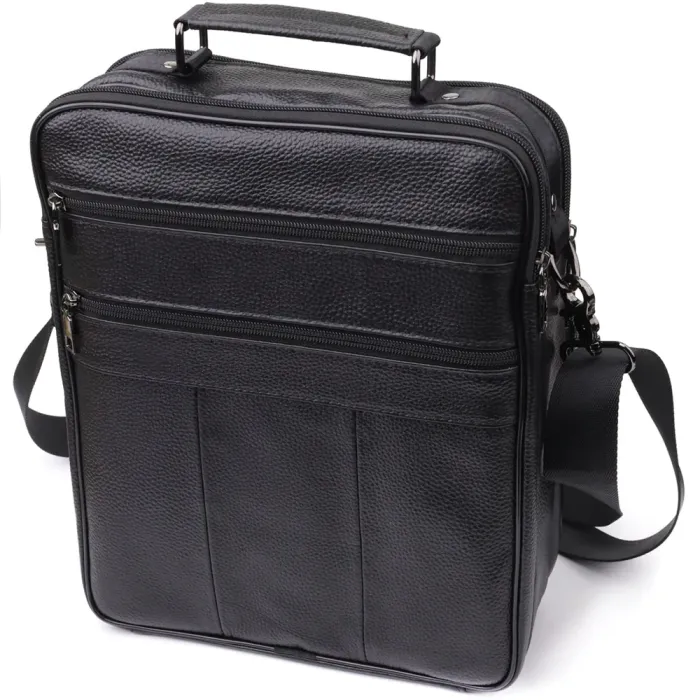 Містка чоловіча сумка з ручкою для перенесення в руці з натуральної шкіри Vintage 23023 Чорний