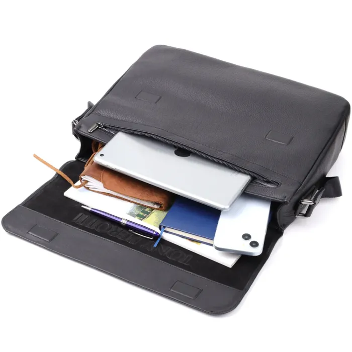 Чоловіча сумка-портфель для ноутбука із зернистої натуральної шкіри Tony Perotti 20864_1 (6036-38 nero) Чорний