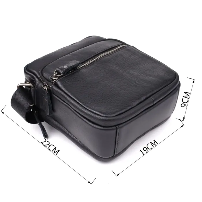 Містка чоловіча сумка на плече з натуральної шкіри Vintage 23022 Чорний