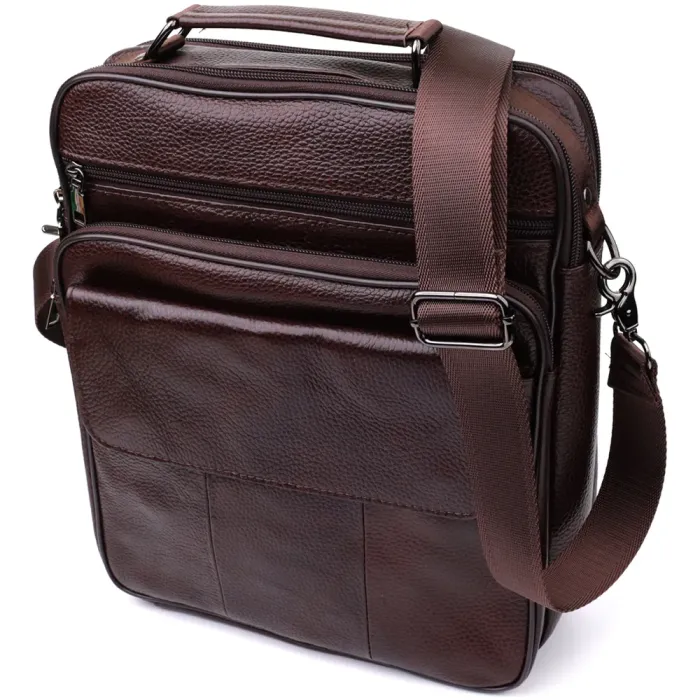 Практична чоловіча сумка з ручкою для перенесення в руці з натуральної шкіри Vintage 23024 Коричневий
