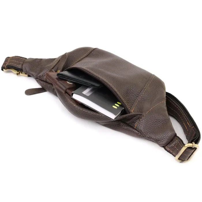 Сумка-бананка для чоловіків з натуральної зернистої шкіри Shvigel 23128 Коричневий