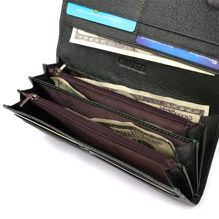 Горизонтальний гаманець з кишенею для телефону з натуральної шкіри ST Leather 23068 Зелений