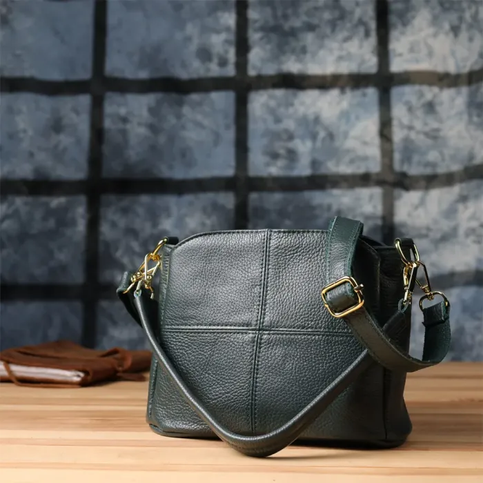 Елегантна шкіряна сумка для жінок з трьома відділеннями Vintage 22977 Зелений