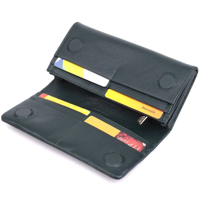 Горизонтальний жіночий гаманець з натуральної шкіри KARYA 22852 Зелений