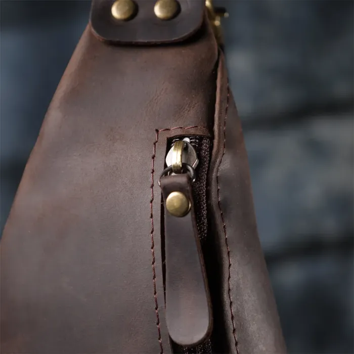 Стильна чоловіча бананка з натуральної вінтажної шкіри Shvigel 23130 Коричневий