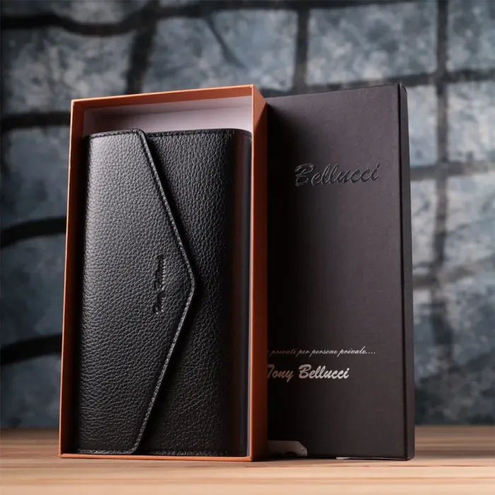 Містке портмоне для жінок з натуральної шкіри Tony Bellucci 22887 Чорний
