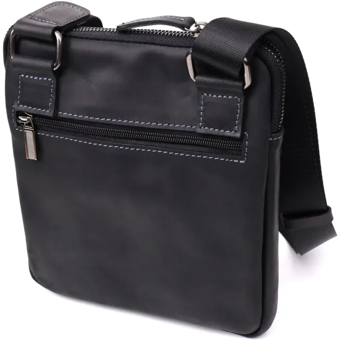 Зручна сумка для чоловіків на плече із натуральної вінтажної шкіри Shvigel 23147 Чорний