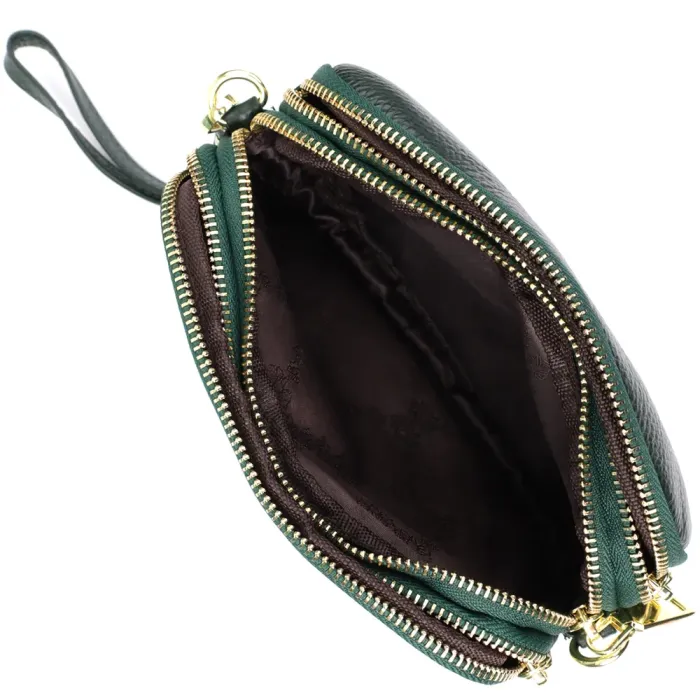 Практична шкіряна сумка на три відділення для жінок Vintage 22893 Зелений