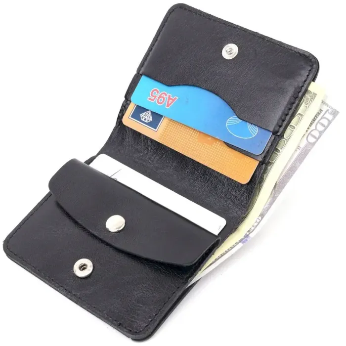 Невеликий шкіряний портмоне для чоловіків Shvigel 16606 Чорний