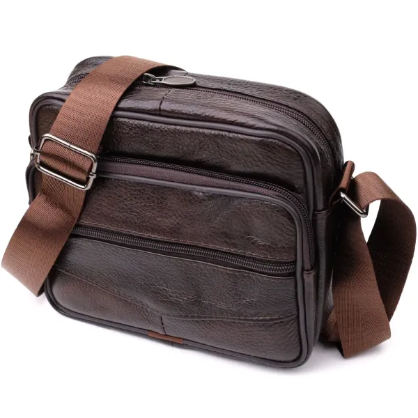 Горизонтальна зручна сумка з ручкою для чоловіків з натуральної шкіри Vintage 22940 Коричневий