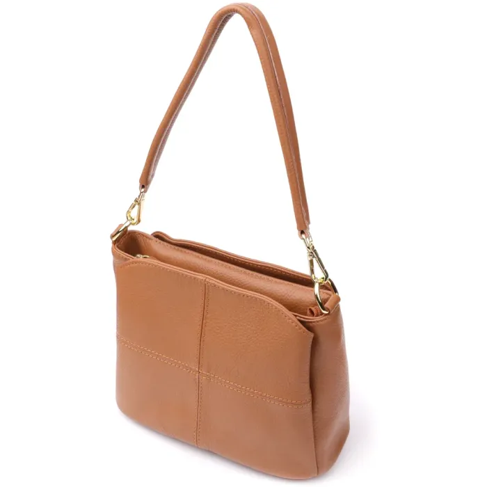 Практична жіноча сумка на три відділення з натуральної шкіри 15123 Vintage Рудий