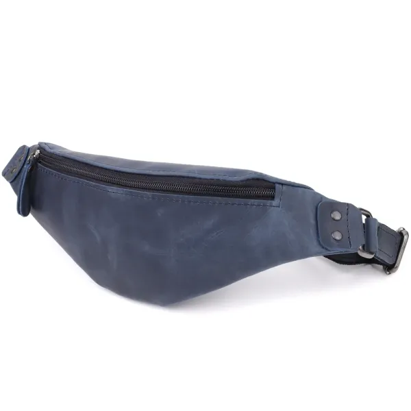 Чоловіча зручна бананка з натуральної вінтажної шкіри Shvigel 23132 Синій