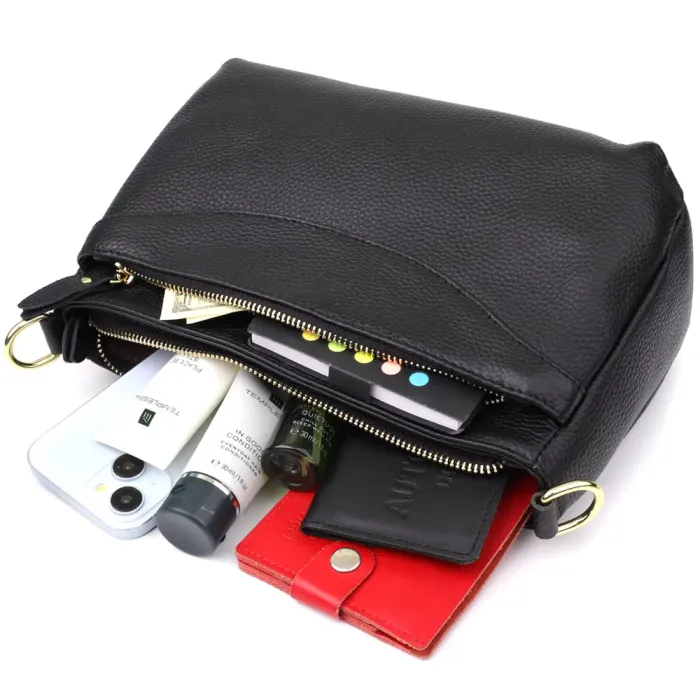 Класична жіноча сумка з жорстким дном із натуральної шкіри Vintage 22987 Чорний