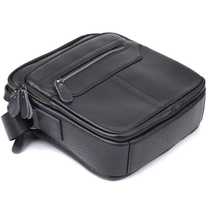 Вертикальна чоловіча сумка з натуральної шкіри Vintage 22967 Чорний