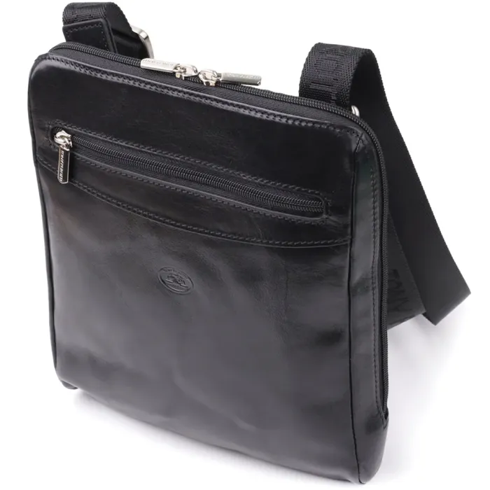 Цікава чоловіча сумка через плече з гладкої натуральної шкіри Tony Perotti 20855_1 (9137-20 nero) Чорний