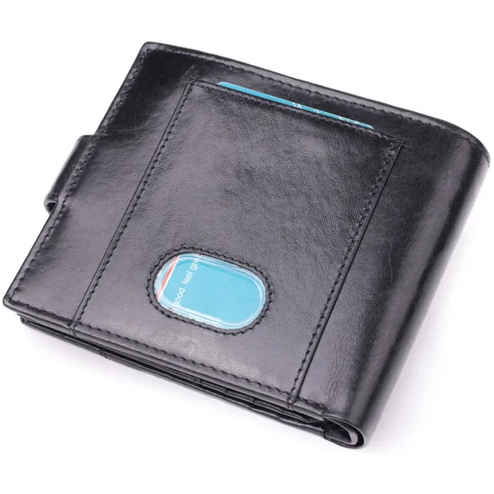 Люксовий чоловічий гаманець із натуральної глянсової шкіри Vintage 15110 Чорний