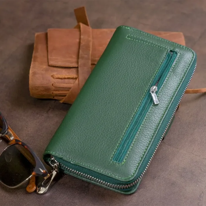 Вертикальный вместительный кошелек из кожи унисекс ST Leather 19304 Зеленый