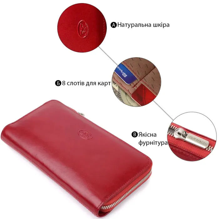 Жіночий гаманець на одне відділення з гладкої натуральної шкіри Tony Perotti 20861_1 (2943 rosso) Червоний