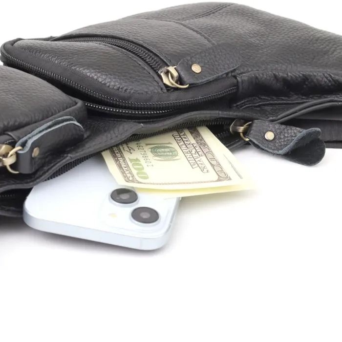 Стильна сумка для чоловіків з великою кількістю кишень із натуральної шкіри Vintage 22957 Чорний