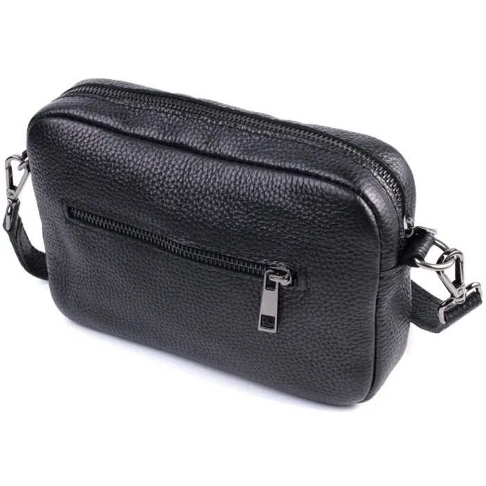 Класична сумка крос-боді із зернистої натуральної шкіри Shvigel 22842 Чорна