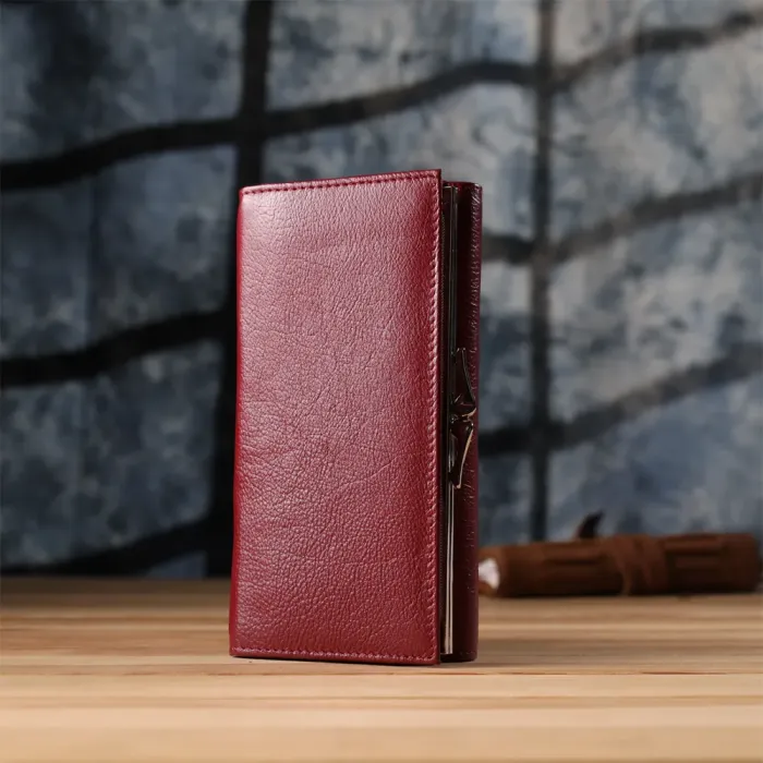 Модний жіночий гаманець на магнітах із натуральної шкіри ST Leather 23113 Бордовий