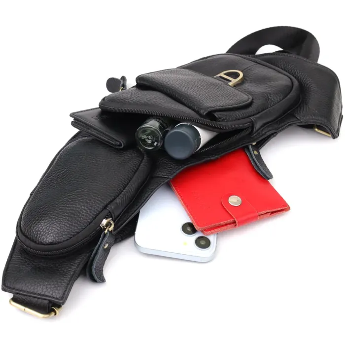 Стильна чоловіча сумка через плече із зернистої натуральної шкіри Vintage 22964 Чорний