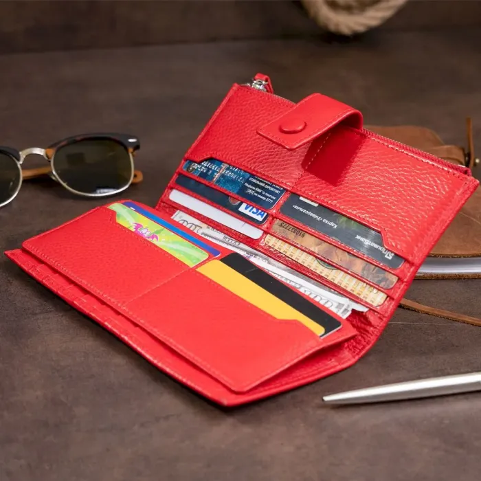 Оригінальний гаманець шкіряний жіночий на хлястиці з кнопкою ST Leather 19281 Червоний