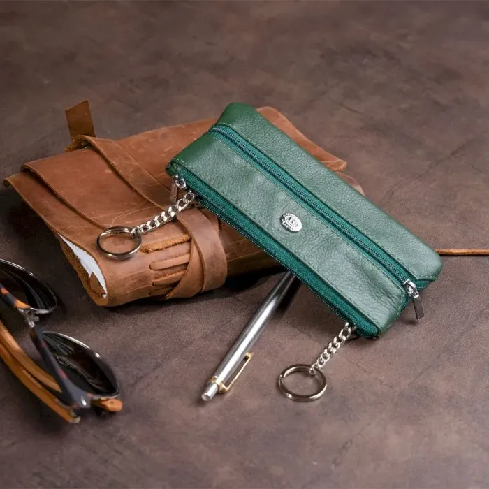 Ключниця-гаманець з кишенькою унісекс ST Leather 19348 Зелена