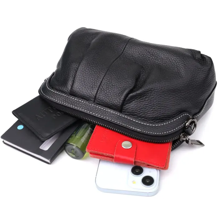 Жіноча сумка з м'якої натуральної шкіри з акцентом на драпірування Vintage 22896 Чорний