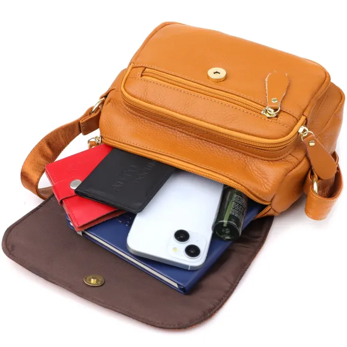 Містка повсякденна сумка з натуральної шкіри для жінок Vintage 22968 Рудий