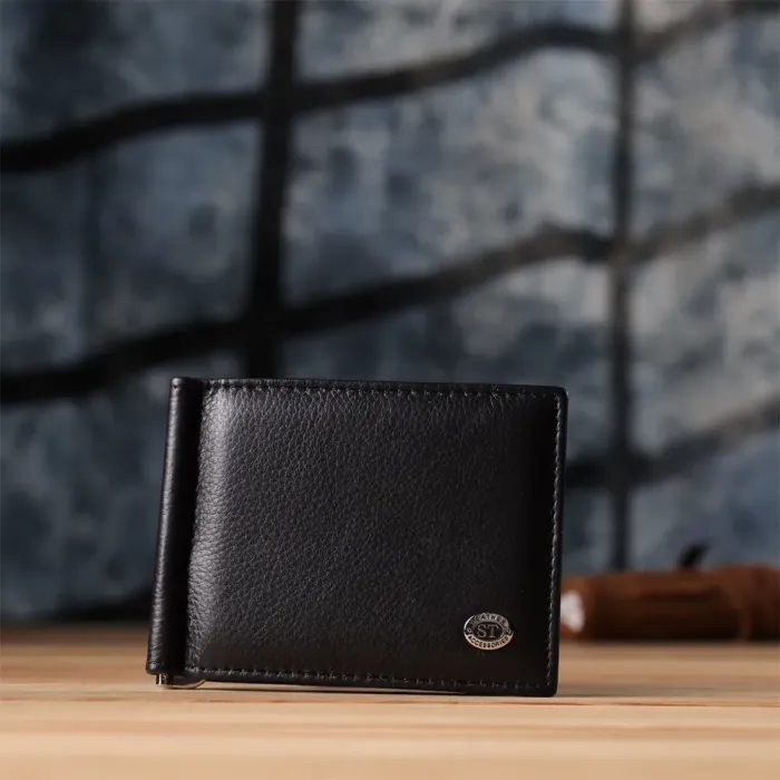 Чоловічий гаманець із металевим затискачем з натуральної шкіри ST Leather 23092 Чорний