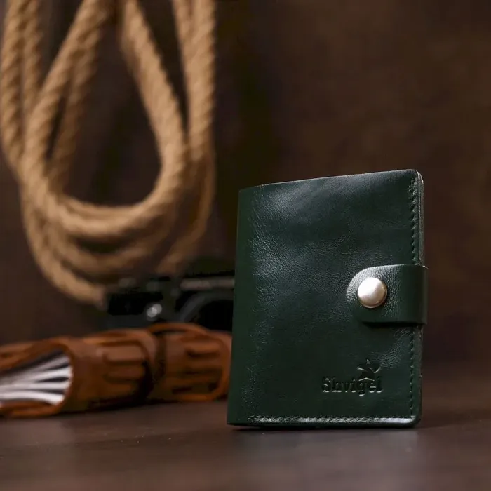 Практичное кожаное портмоне Shvigel 16504 Зеленый