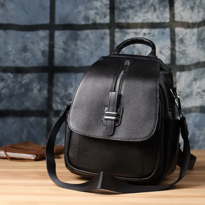 Компактний жіночий рюкзак з натуральної шкіри Vintage 23058 Чорний