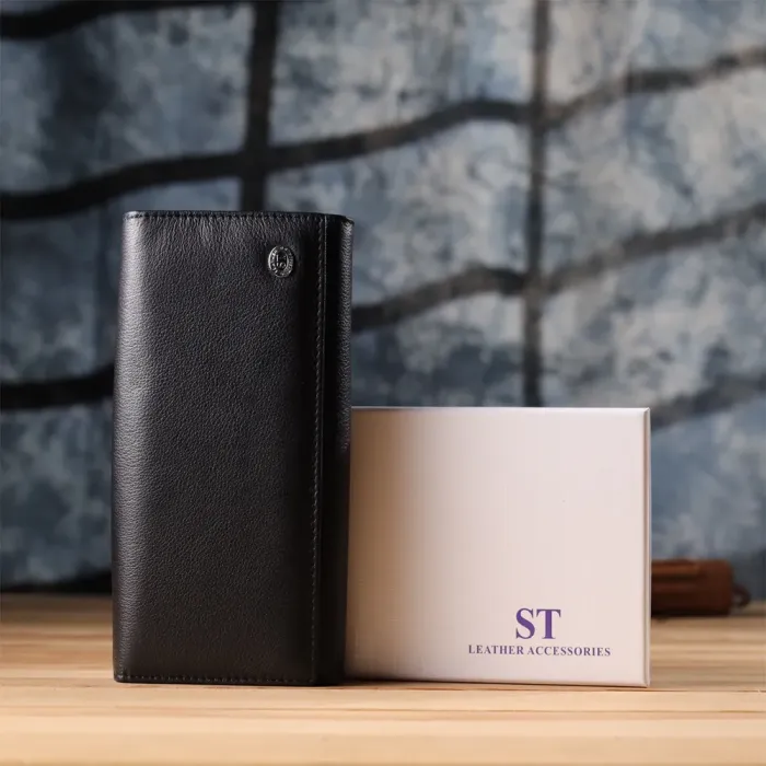 Солідний жіночий гаманець із натуральної шкіри ST Leather 23088 Чорний