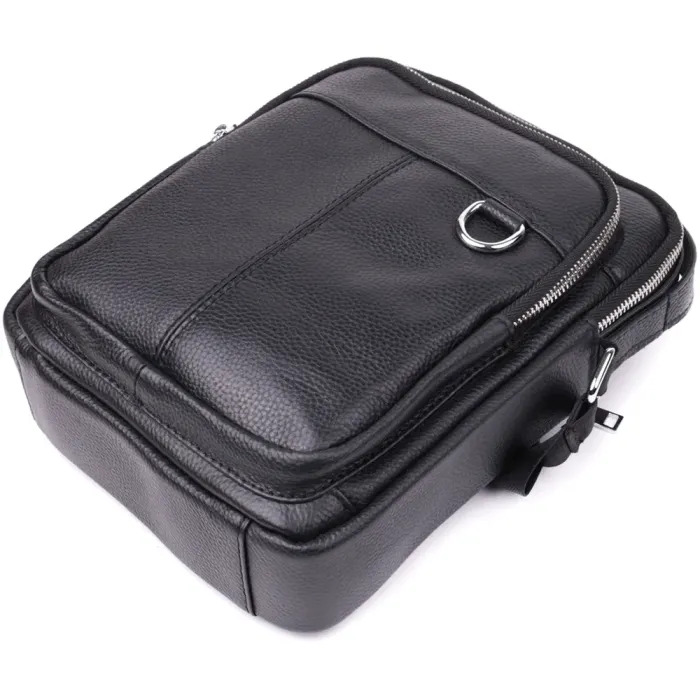 Зручна вертикальна сумка для чоловіків із натуральної шкіри Vintage 15115 Чорний