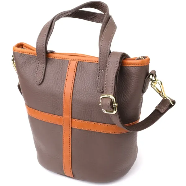 Жіноча шкіряна сумка з коричневою вставкою на лицьовій стороні Vintage 22999 Бежево-сірий