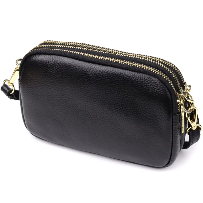 Сумка з натуральної шкіри з трьома відділеннями для жінок Vintage 22890 Чорний