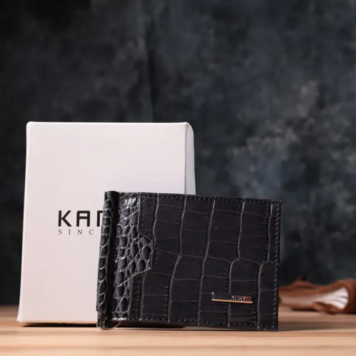 Практичний чоловічий гаманець-затиск із натуральної шкіри KARYA 22851 Сірий