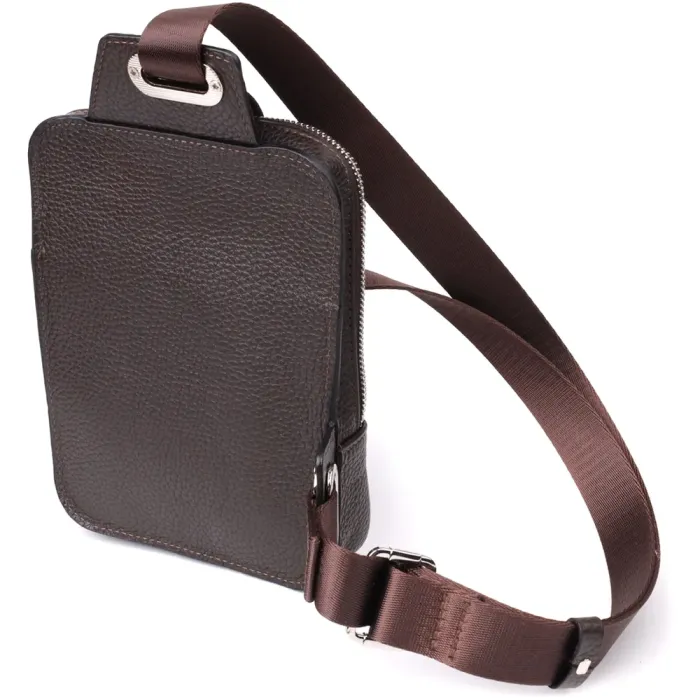 Прямокутна сумка бананка із зернистої натуральної шкіри GRANDE PELLE 22878 Коричнева