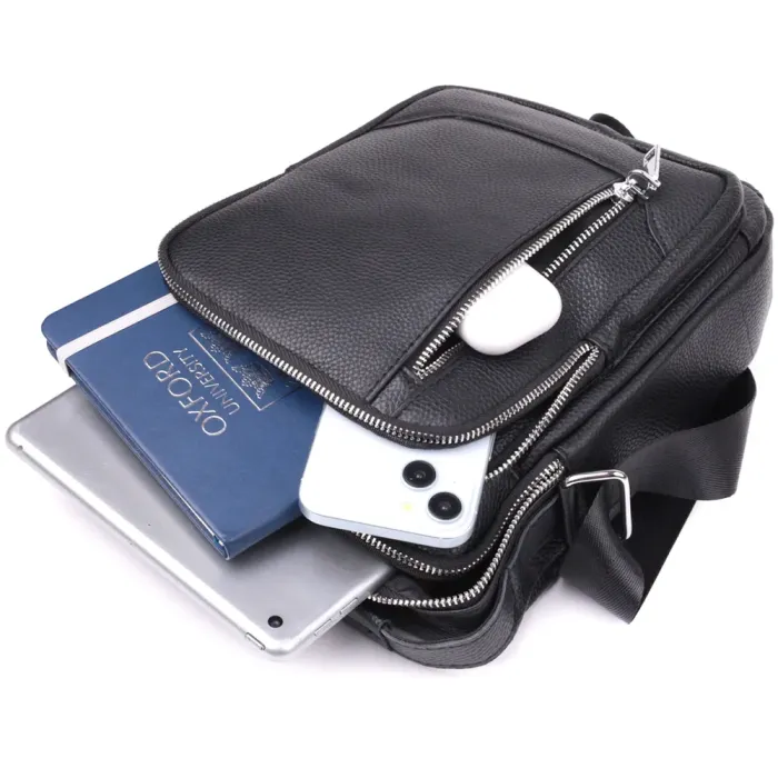 Практична вертикальна сумка для чоловіків із натуральної шкіри Vintage 15114 Чорний