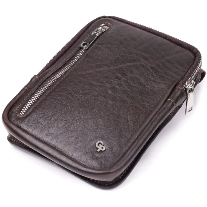 Чоловіча прямокутна сумка бананка з гладкої натуральної шкіри GRANDE PELLE 22880 Коричневий