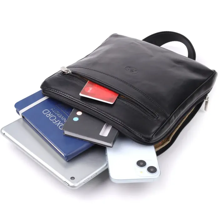 Цікава чоловіча сумка через плече з гладкої натуральної шкіри Tony Perotti 20855_1 (9137-20 nero) Чорний